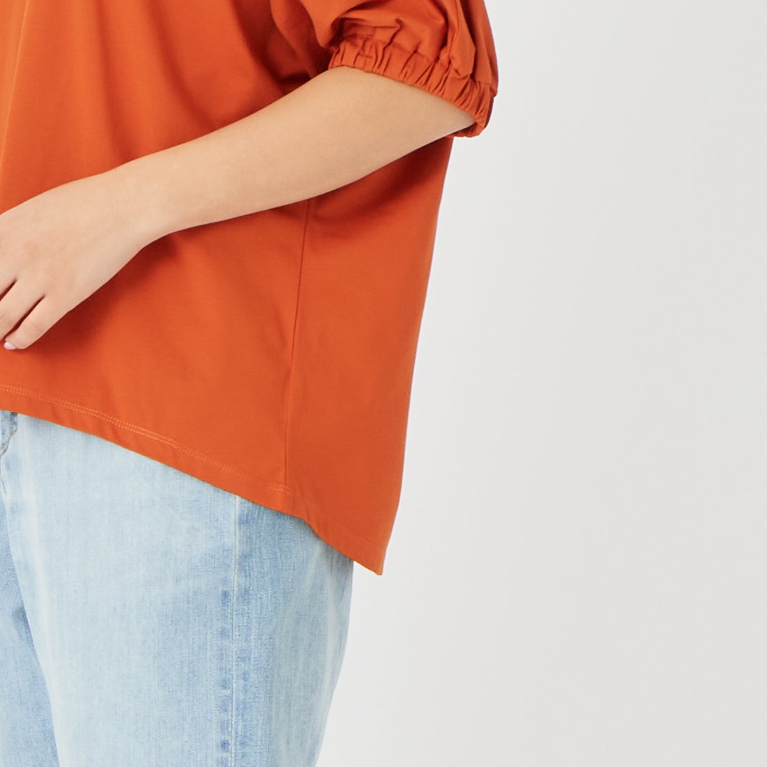 Jf Ready Made [ジェイエフレディメイド] シルケットベアドルマンTシャツ [3212104] 202 ｵﾚﾝｼﾞ &&モデル身長：162cm 着用サイズ：F&&