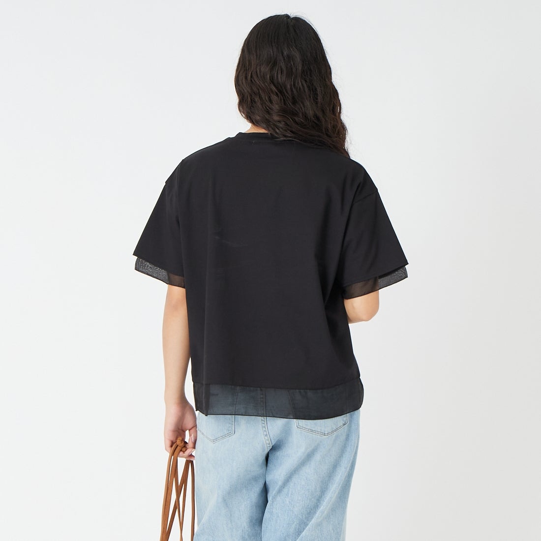 Jf Ready Made [ジェイエフレディメイド] シルケットベア シアー切替Tシャツ [3212101] 801 ﾌﾞﾗｯｸ &&モデル身長：162cm 着用サイズ：F&&