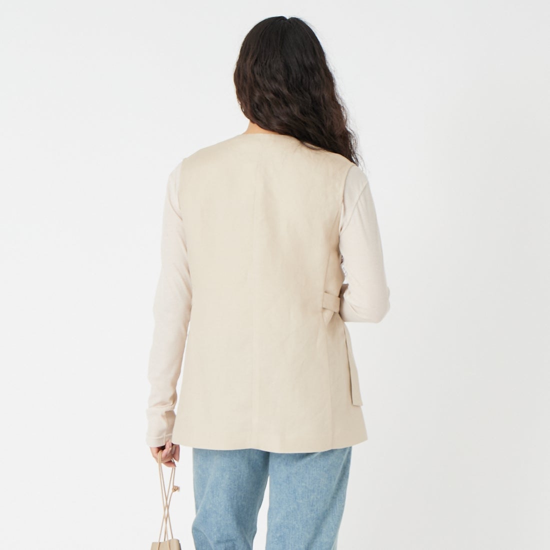 Jf Ready Made [ジェイエフレディメイド] リネンレーヨンジレ [786046] 61 ﾍﾞｰｼﾞｭ &&モデル身長：162cm 着用サイズ：F&&