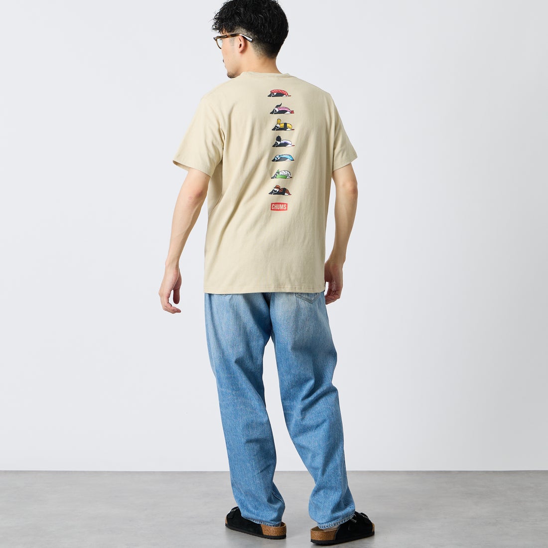 CHUMS [チャムス] 別注 BOOBY SUSHI FRIENDS バックプリント ショートスリーブTシャツ [CH01-2858-JF] G057 GREIG &&モデル身長：168cm 着用サイズ：M&&