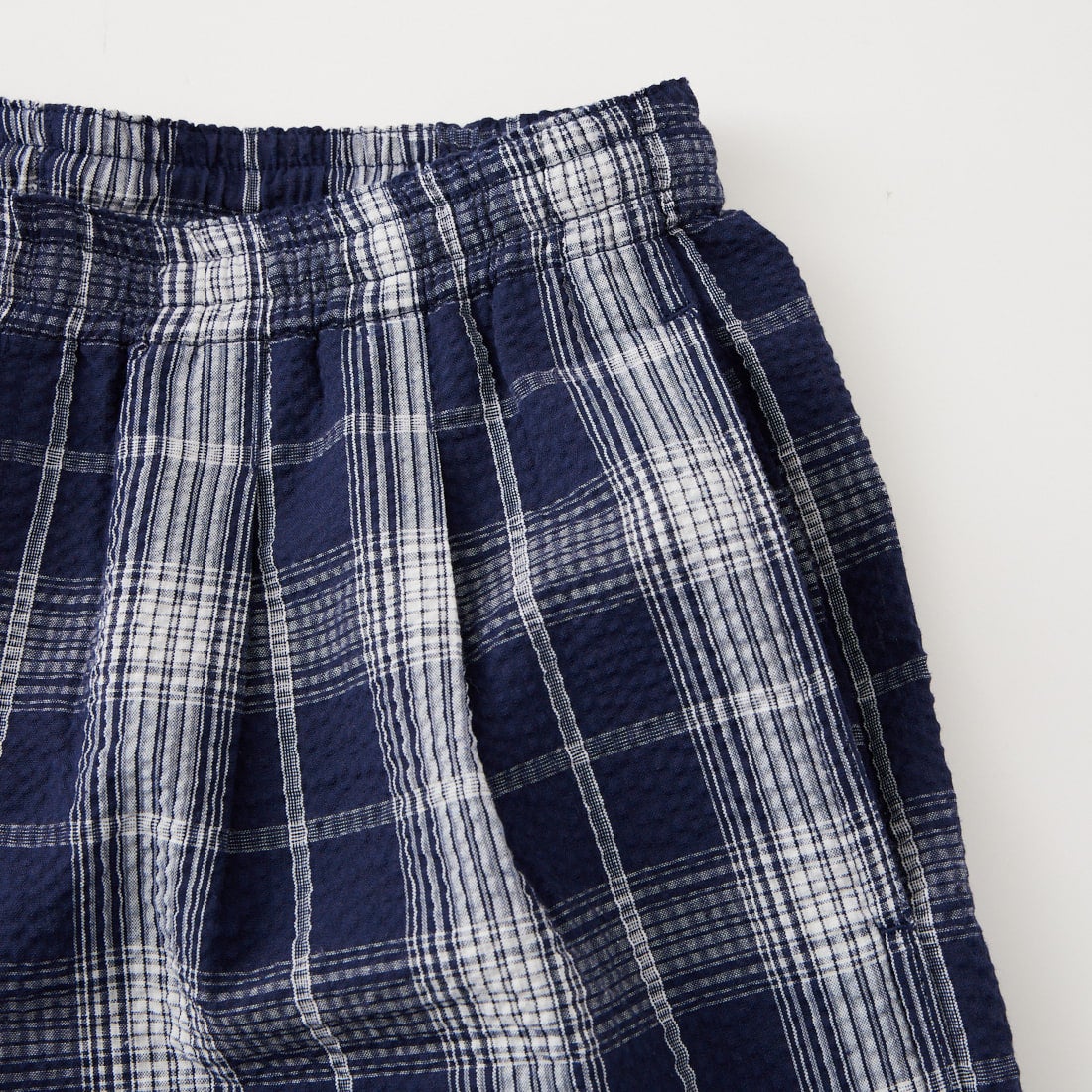 BURLAP OUTFITTER [バーラップ アウトフィッター] シアサッカー プレイドトラックパンツ [PLAID-TRACK-PANT] NAVY/WHITE