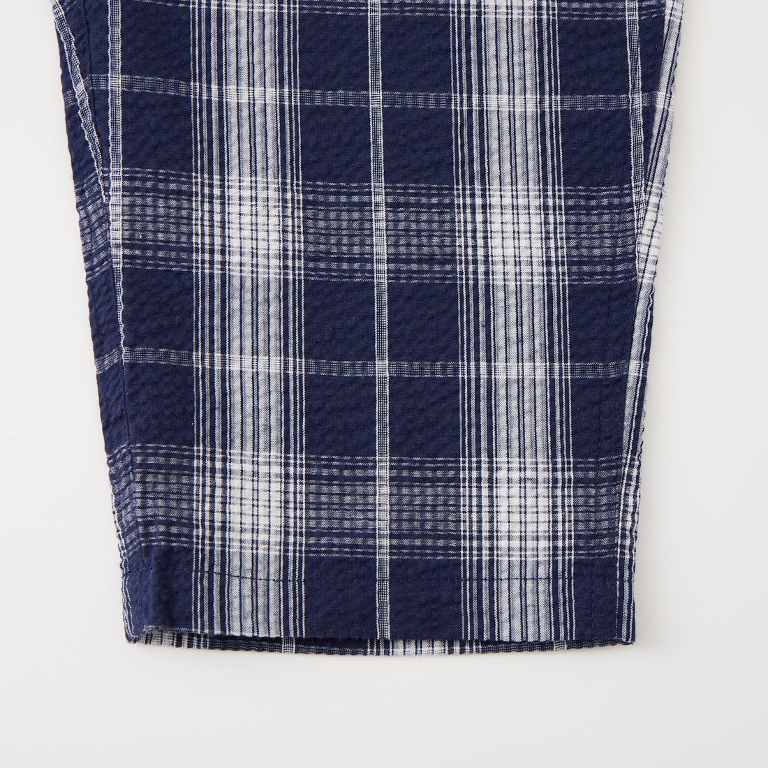 BURLAP OUTFITTER [バーラップ アウトフィッター] シアサッカー プレイドトラックパンツ [PLAID-TRACK-PANT] NAVY/WHITE