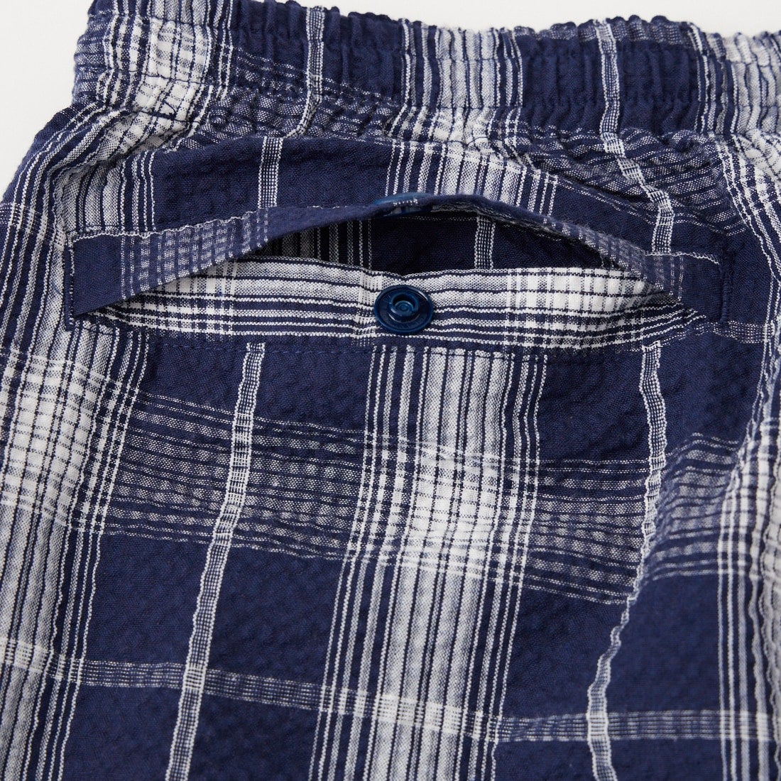 BURLAP OUTFITTER [バーラップ アウトフィッター] シアサッカー プレイドトラックパンツ [PLAID-TRACK-PANT] NAVY/WHITE
