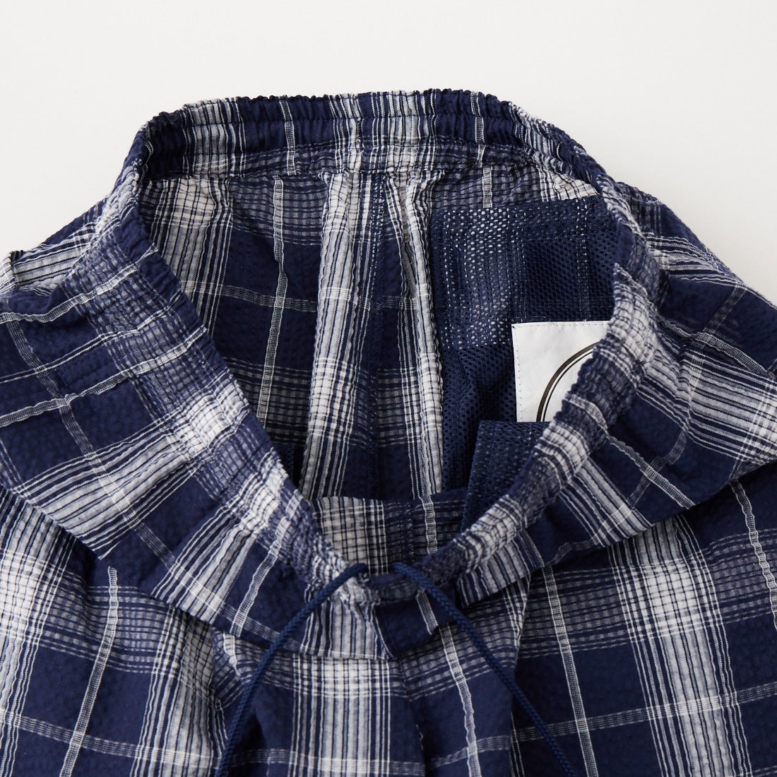BURLAP OUTFITTER [バーラップ アウトフィッター] シアサッカー プレイドトラックパンツ [PLAID-TRACK-PANT] NAVY/WHITE