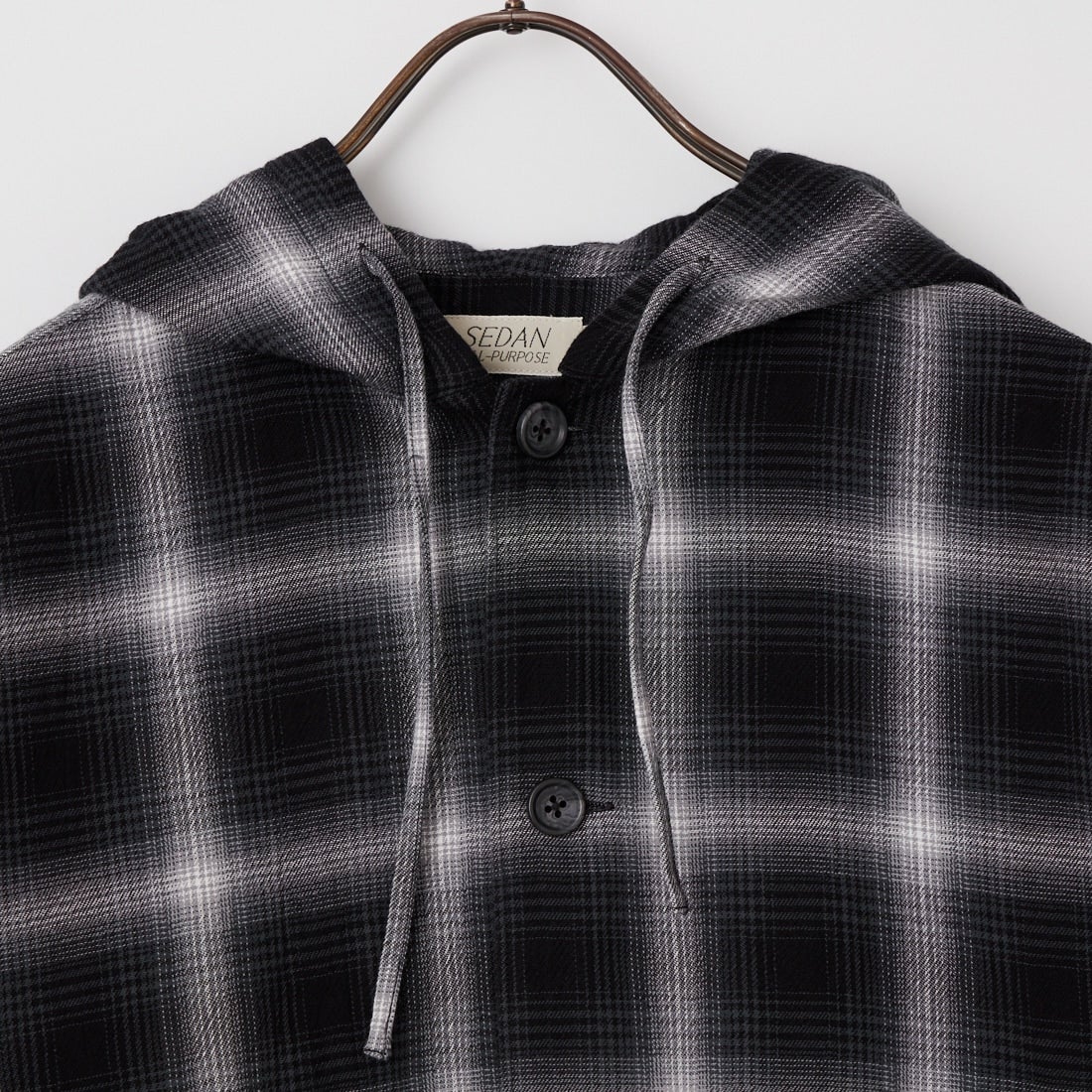 SEDAN ALL-PURPOSE [セダン オールパーパス] オンブレチェックフーデッドシャツ [SD26S-SH03] BLACK PLAI
