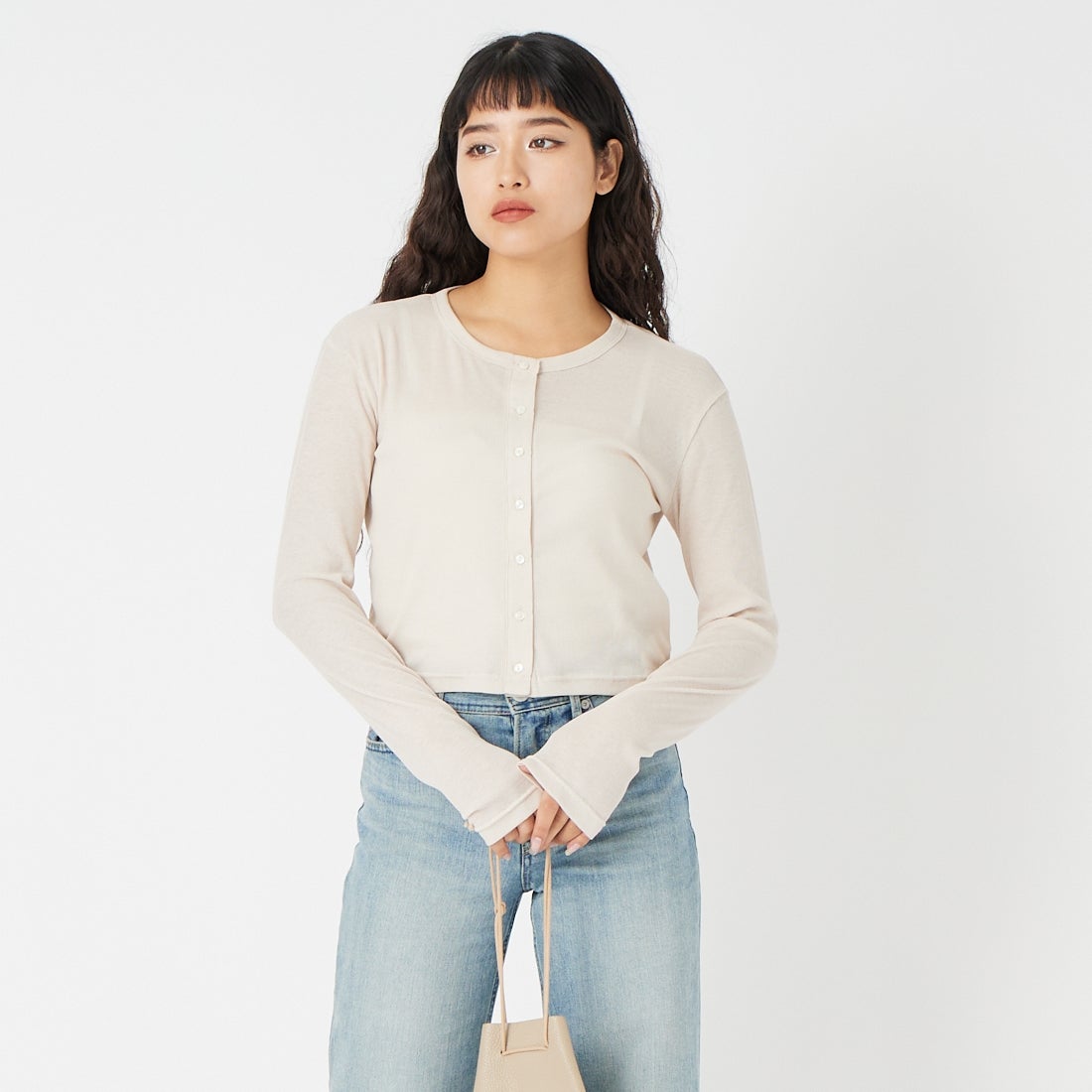 USINE [ユジーヌ] シアーリブ短丈カーディガン [21267067] 033 ﾍﾞｰｼﾞｭ