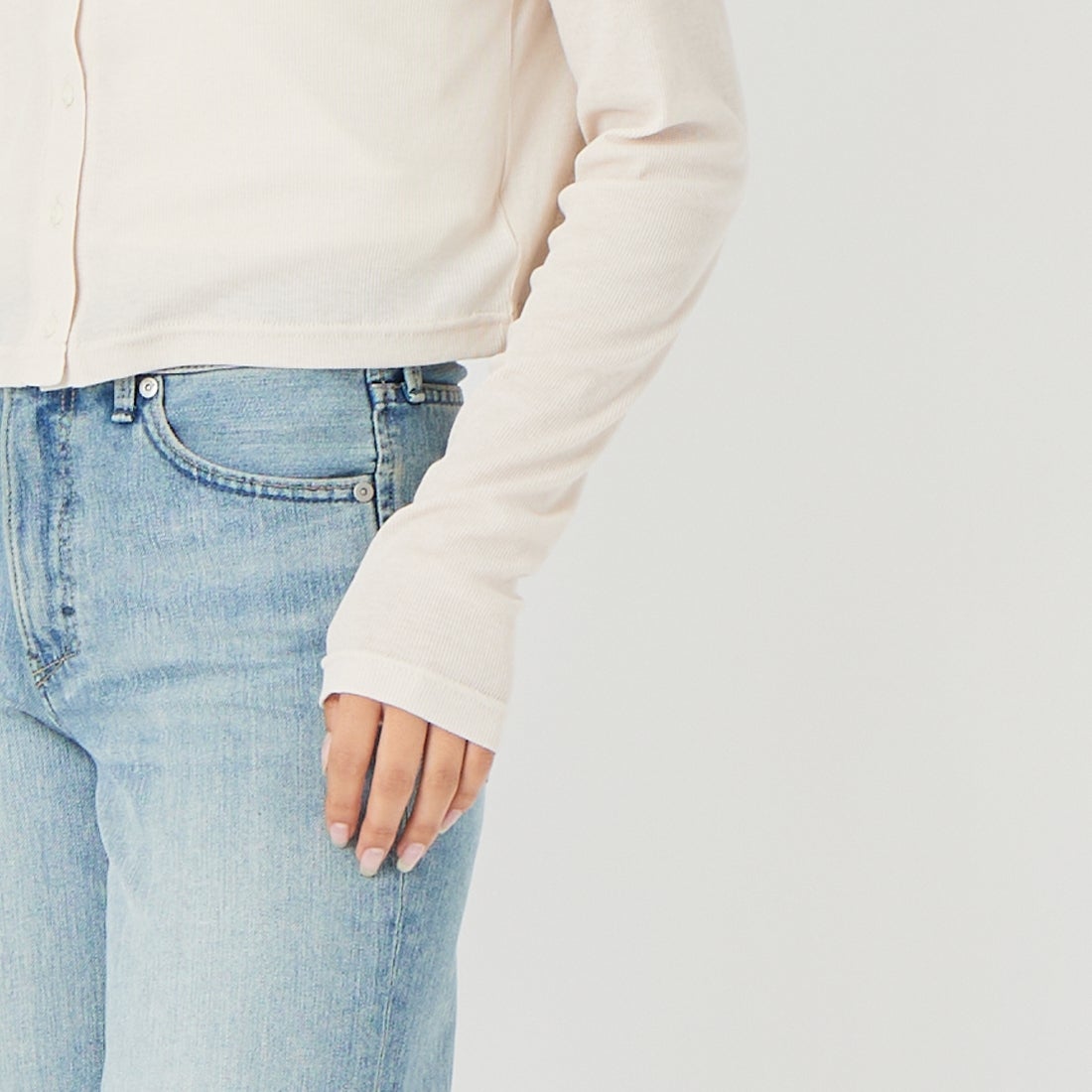 USINE [ユジーヌ] シアーリブ短丈カーディガン [21267067] 033 ﾍﾞｰｼﾞｭ &&モデル身長：162cm 着用サイズ：F&&