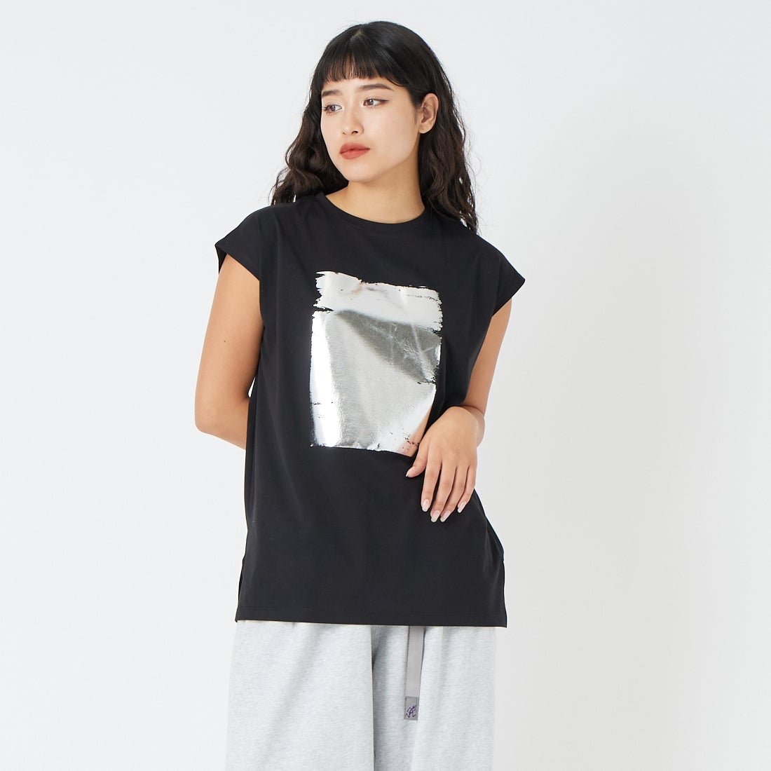 Maison de L'allure [メゾン ドゥ ラリュール] ボックス箔プリントTシャツ [M26312014] 09 BLACK