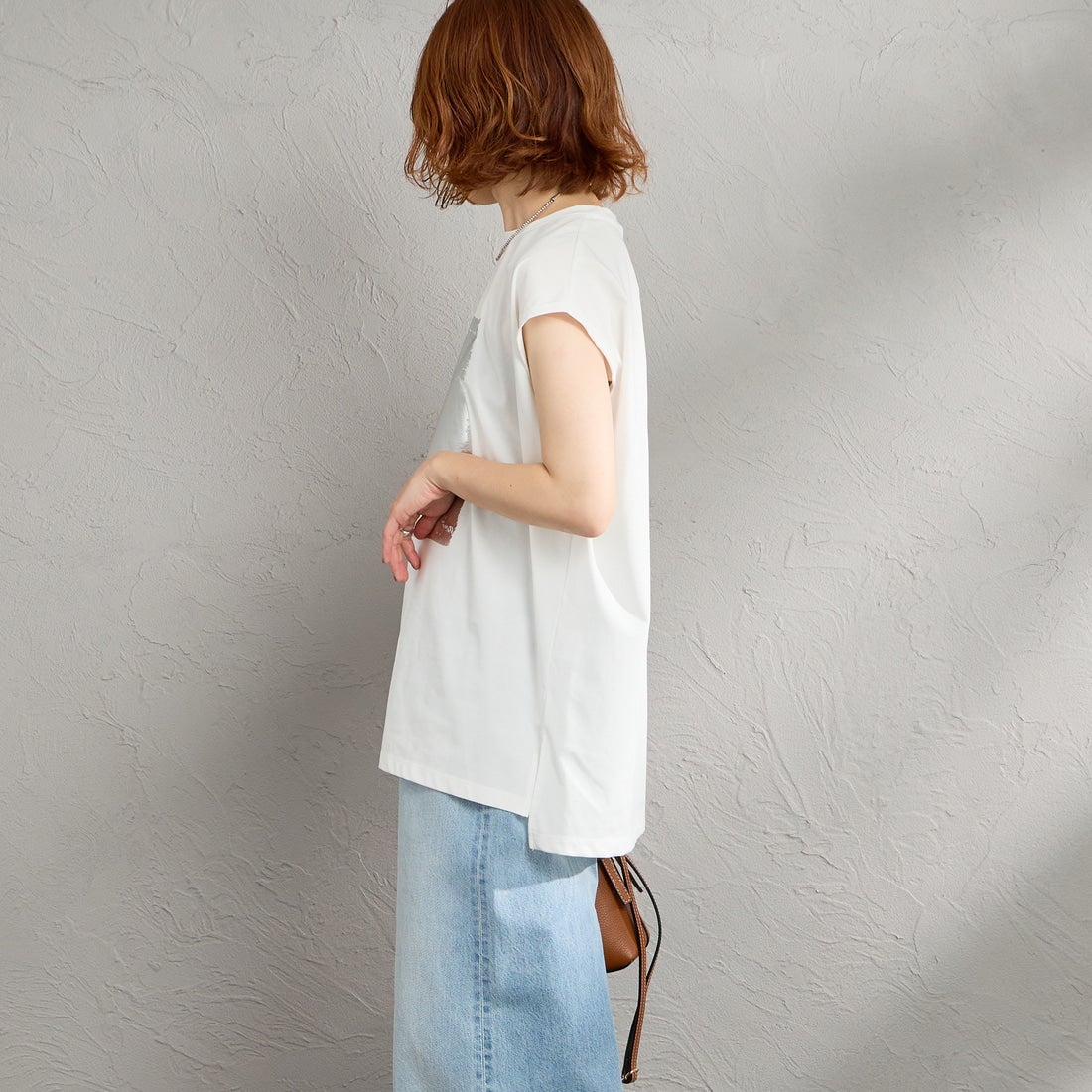 Maison de L'allure [メゾン ドゥ ラリュール] ボックス箔プリントTシャツ [M26312014] 02 OFF &&モデル身長：158cm 着用サイズ：F&&