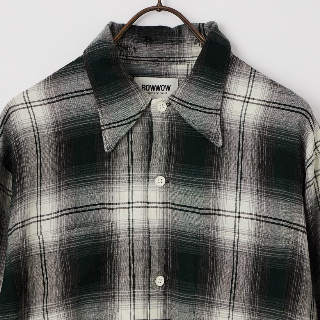 BOW WOW [バウワウ] リメイクレーヨンエイジドチェックシャツ [BW261-RRPS] D.GREEN/WH