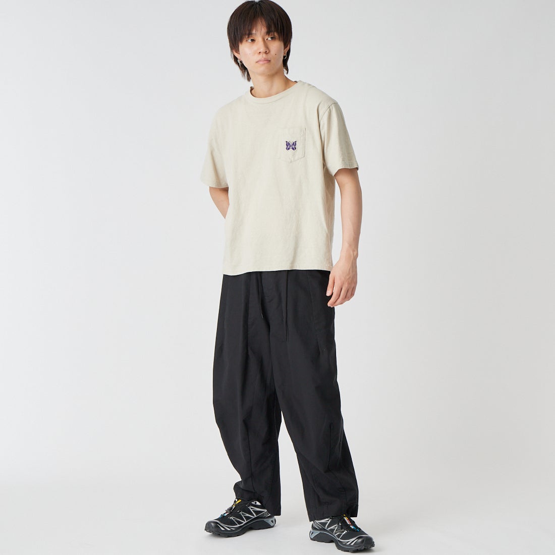 Needles [ニードルズ] ショートスリーブポケットTシャツ [SX444] A BEIGE &&モデル身長：177cm 着用サイズ：M&&