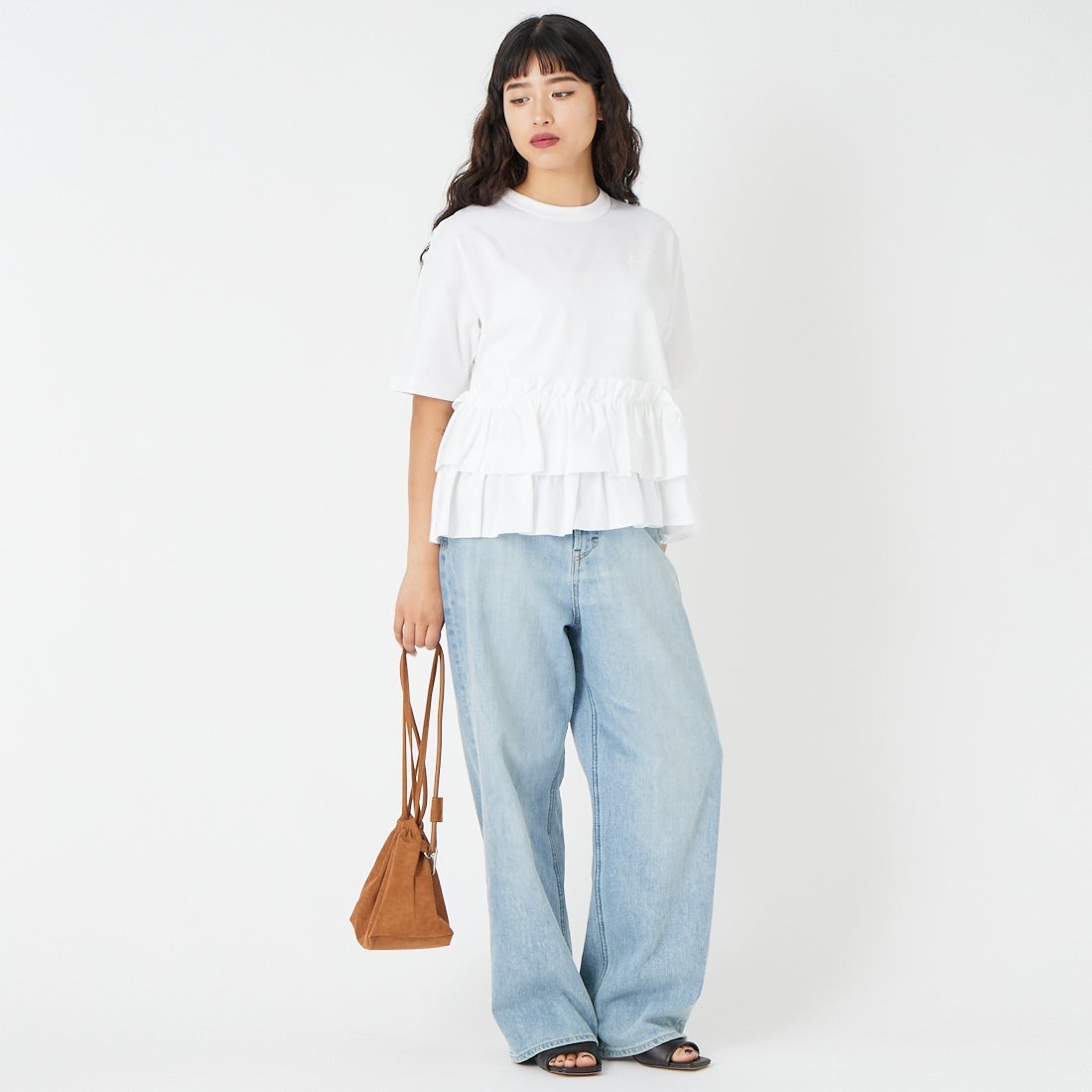 RhodolirioN [ロドリリオン] スワローフリルティアードトップス [SW1078] A WHITE &&モデル身長：162cm 着用サイズ：0&&