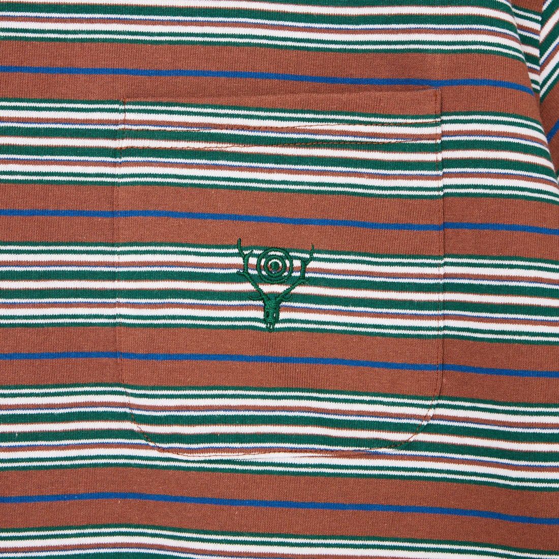 South2West8 [サウスツーウエストエイト] マルチストライプ ショートスリーブラウンドポケットTシャツ [SX742] A BROWN