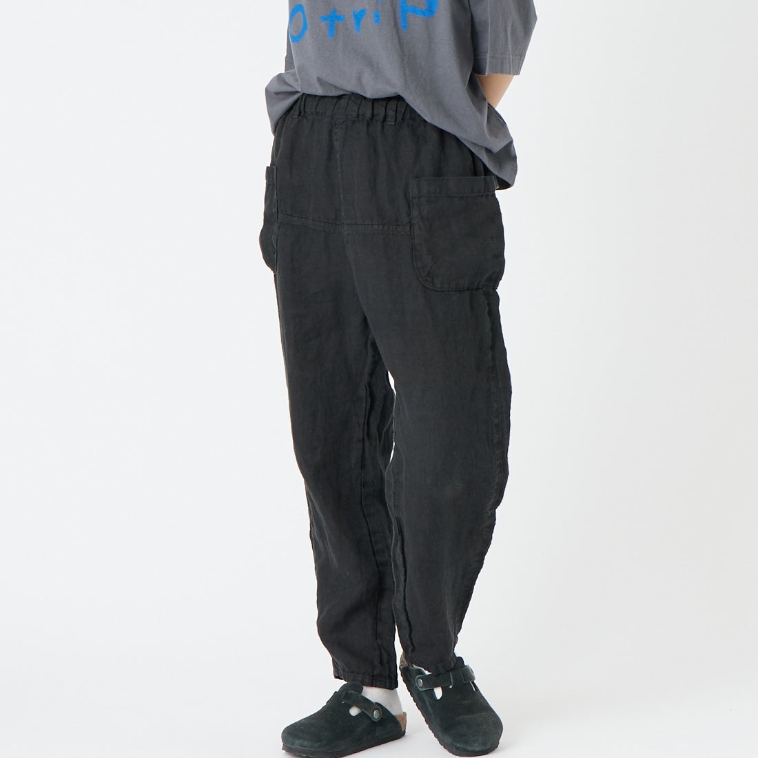 tumugu: [ツムグ] ソリトリネン イージーパンツ [TB23244A] 99 BLACK