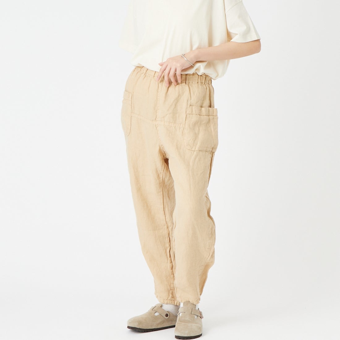 tumugu: [ツムグ] ソリトリネン イージーパンツ [TB23244A] 14 MILLY B &&モデル身長：162cm 着用サイズ：1&&