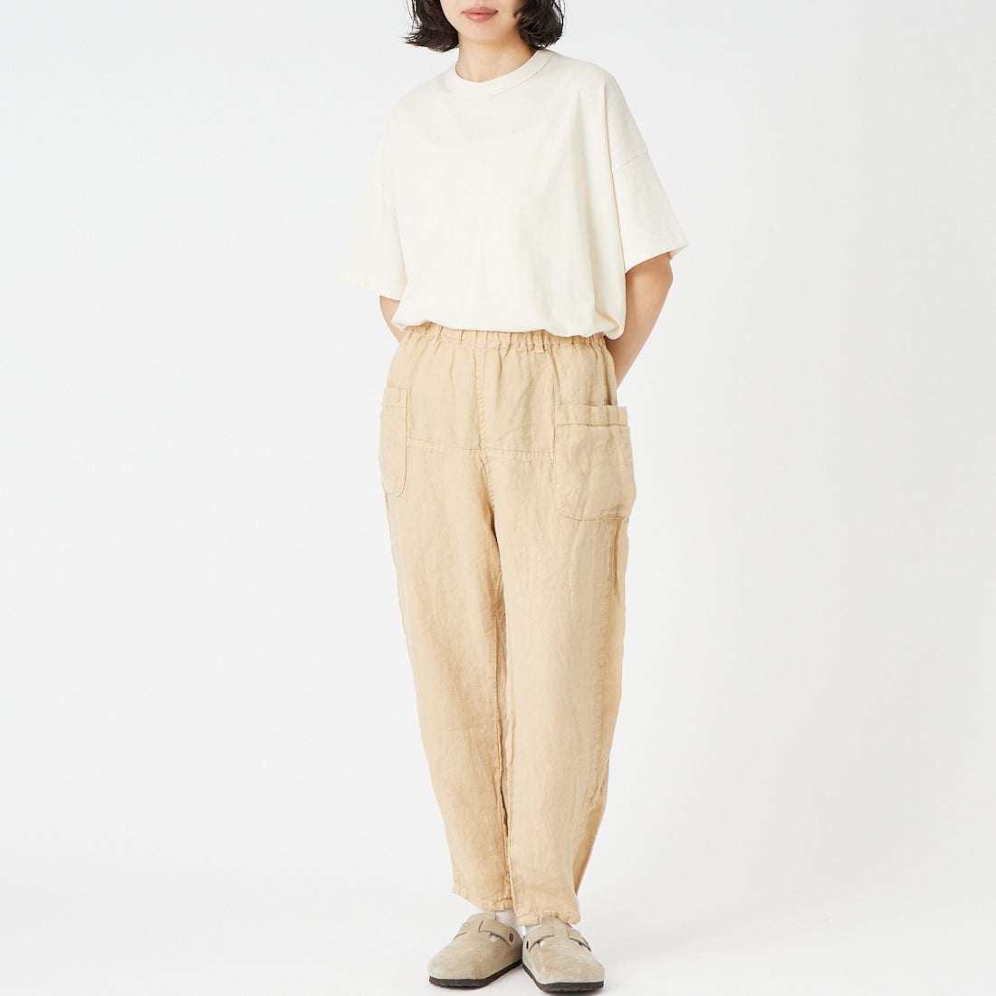 tumugu: [ツムグ] ソリトリネン イージーパンツ [TB23244A] 14 MILLY B &&モデル身長：162cm 着用サイズ：1&&