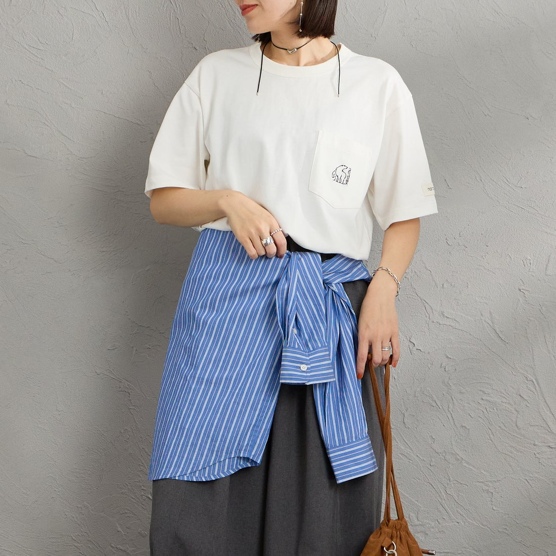 NORDISK [ノルディスク] 別注 ワンポイント刺繍 ポケットTシャツ [NU11701-JF] WHT &&モデル身長：160cm 着用サイズ：S&&