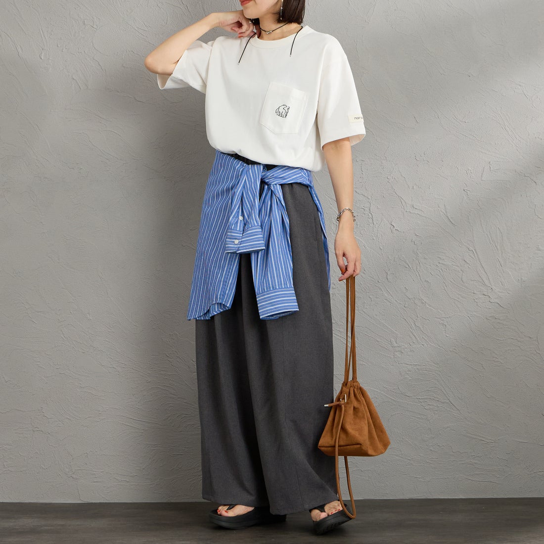 NORDISK [ノルディスク] 別注 ワンポイント刺繍 ポケットTシャツ [NU11701-JF] WHT &&モデル身長：160cm 着用サイズ：S&&