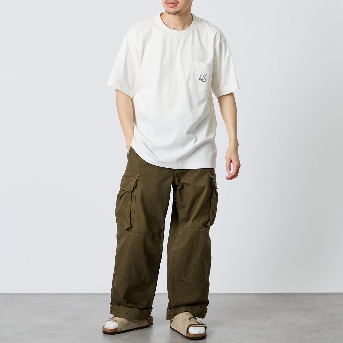 NORDISK [ノルディスク] 別注 ワンポイント刺繍 ポケットTシャツ [NU11701-JF] WHT &&モデル身長：168cm 着用サイズ：M&&