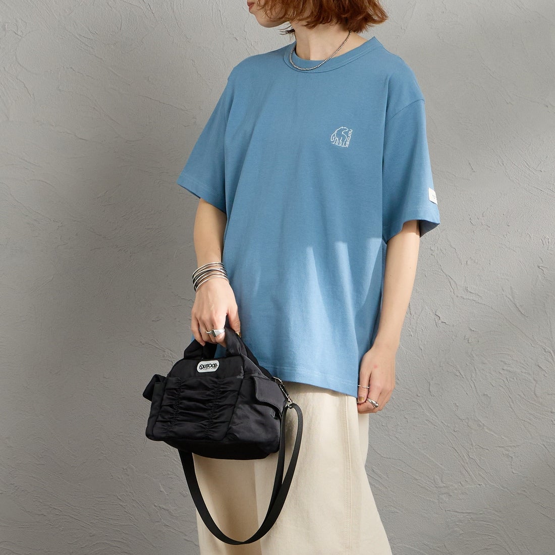 NORDISK [ノルディスク] 別注 バックロゴプリントTシャツ [NU11702-JF] BLU &&モデル身長：158cm 着用サイズ：S&&