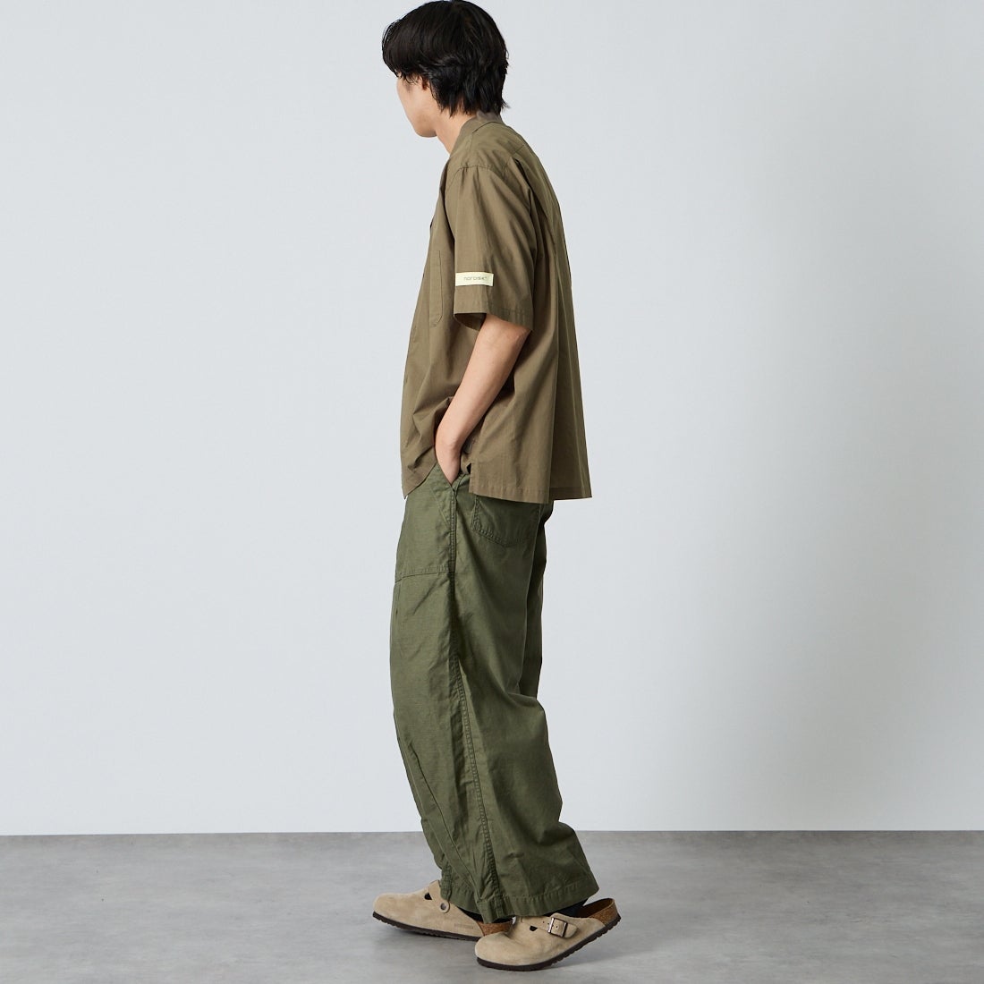 NORDISK [ノルディスク] 別注 オープンカラーシャツ [NU81702-JF] GREIGE &&モデル身長：179cm 着用サイズ：L&&