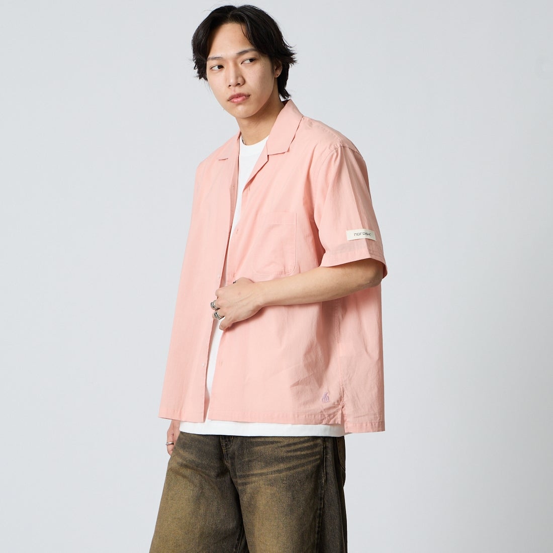 NORDISK [ノルディスク] 別注 オープンカラーシャツ [NU81702-JF] PNK &&モデル身長：179cm 着用サイズ：L&&