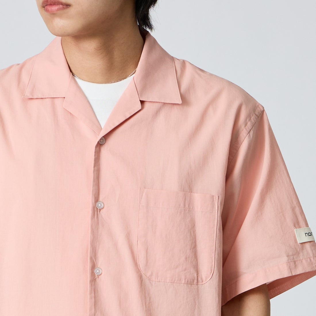 NORDISK [ノルディスク] 別注 オープンカラーシャツ [NU81702-JF] PNK &&モデル身長：179cm 着用サイズ：L&&
