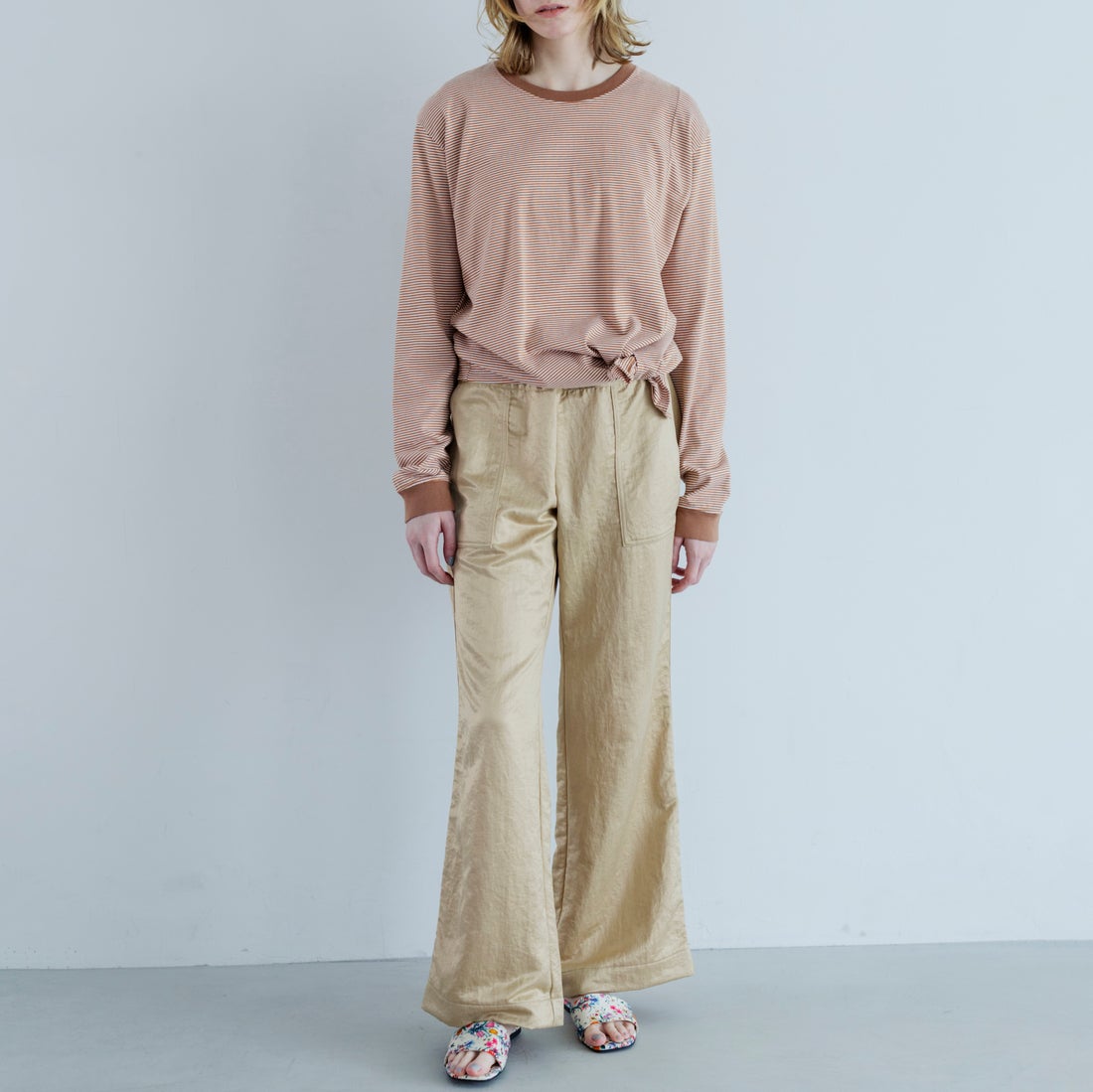 MEYAME [メヤメ] ボーダースリットロングスリーブTシャツ [MEY-2327] BROWN