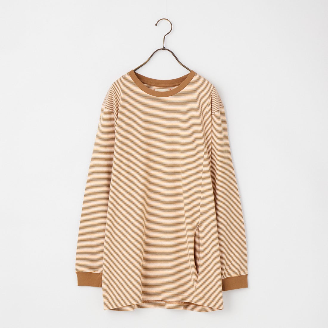 MEYAME [メヤメ] ボーダースリットロングスリーブTシャツ [MEY-2327] BROWN