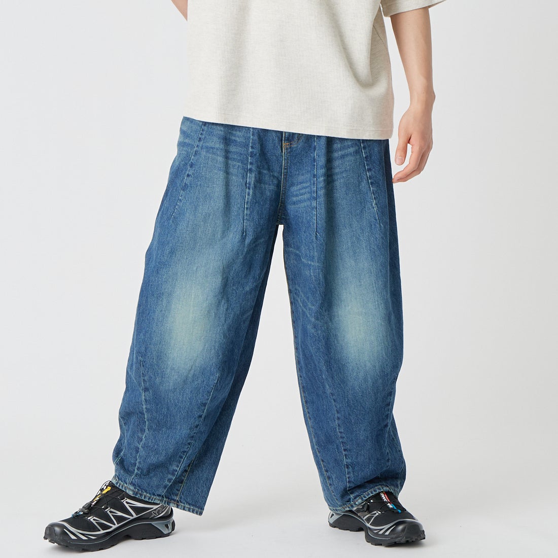 Needles [ニードNeedles [ニードルズ] デニムヒザデルジーンズ [SX201] A INDIGO &&モデル身長：177cm 着用サイズ：XS&&ルズ] デニムヒザデルジーンズ [SX201] A INDIGO