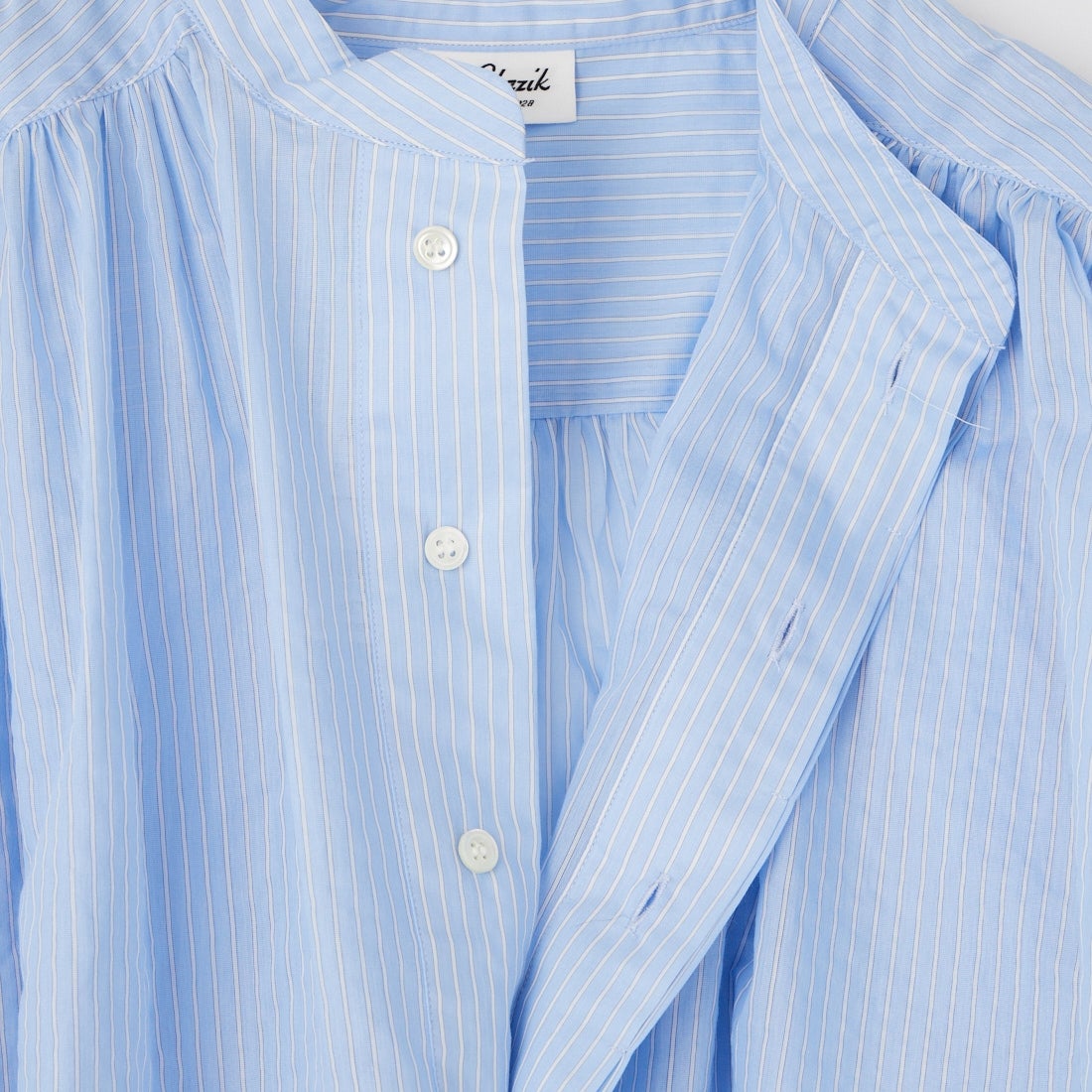 le glazik [ルグラジック] ショートスリーブ シアーストライプギャザーシャツ [LG-B0381SBB] SAX/WHITE