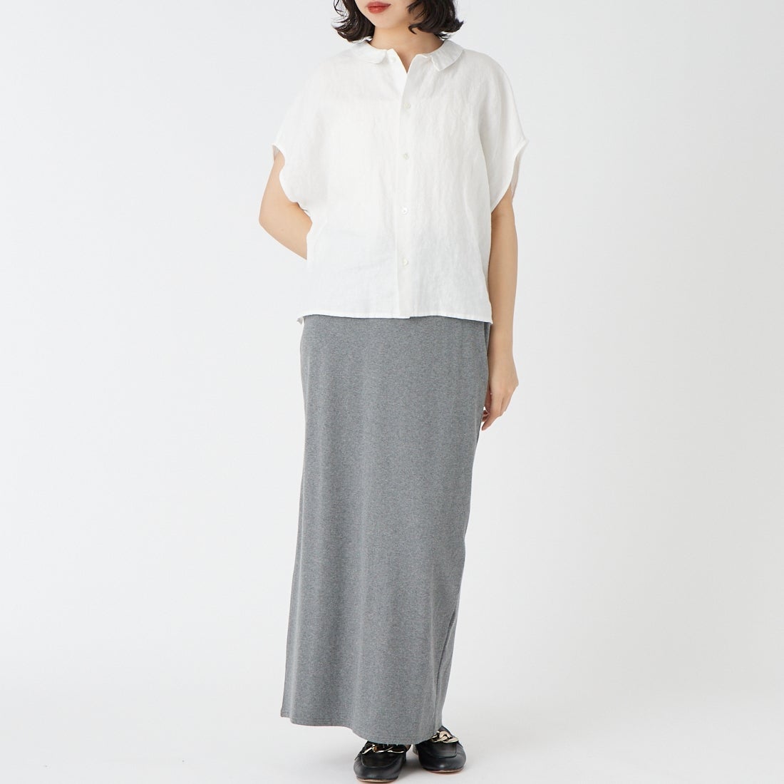 ORCIVAL [オーシバル] ノースリーブリネンシャツ [OR-B0360YLM] OFF WHITE &&モデル身長：162cm 着用サイズ：1&& [オーシバル] ノースリーブリネンシャツ [OR-B0360YLM] OFF WHITE