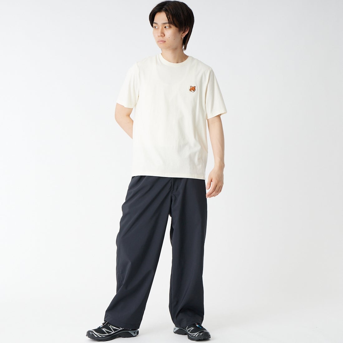 STILL BY HAND [スティルバイハンド] 別注 タイプライター ドローストリングワイドパンツ [2601JF-EX03-JF] BLACK &&モデル身長：177cm 着用サイズ：44&&