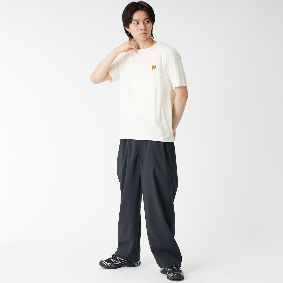 STILL BY HAND [スティルバイハンド] 別注 タイプライター ドローストリングワイドパンツ [2601JF-EX03-JF] BLACK &&モデル身長：177cm 着用サイズ：44&&
