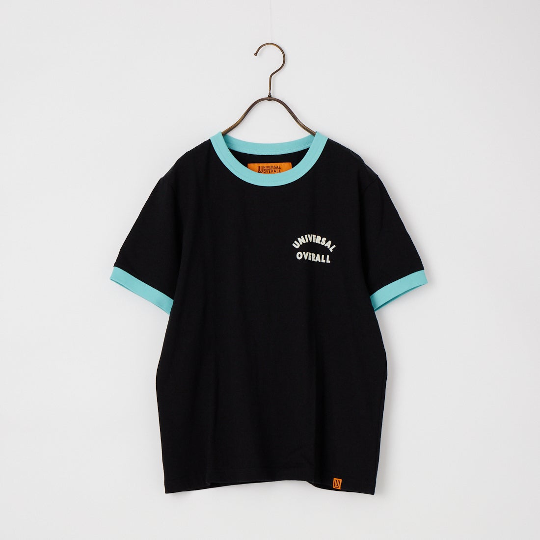 UNIVERSAL OVERALL [ユニバーサルオーバーオール] 別注 ロゴプリント リンガーTシャツ [U2613209IN-JF] BLACK
