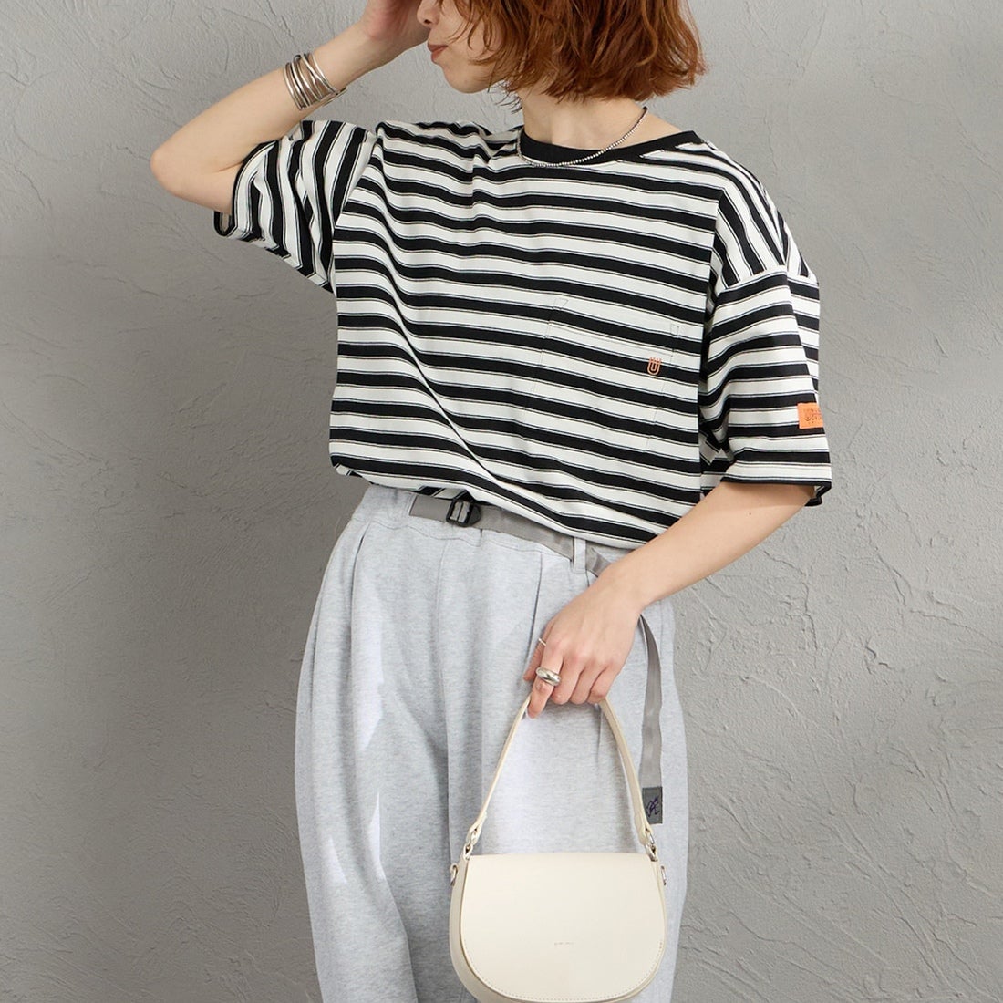 WHT/BLK&&モデル身長：158cm 着用サイズ：F&&