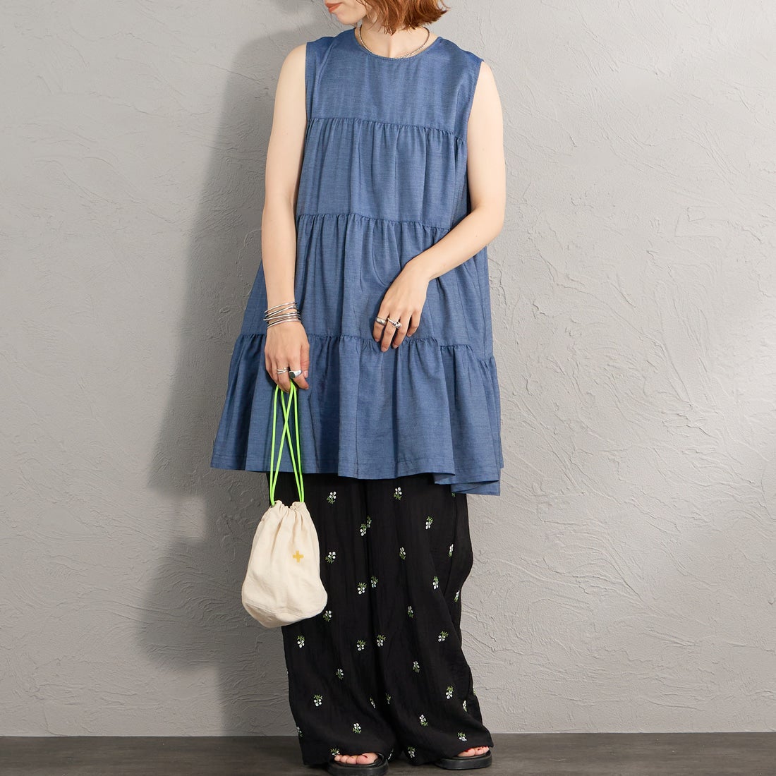 Gymphlex [ジムフレックス] インディゴデニムティアードチュニック [GY-B0470DPD] INDIGO &&モデル身長：158cm 着用サイズ：14&&