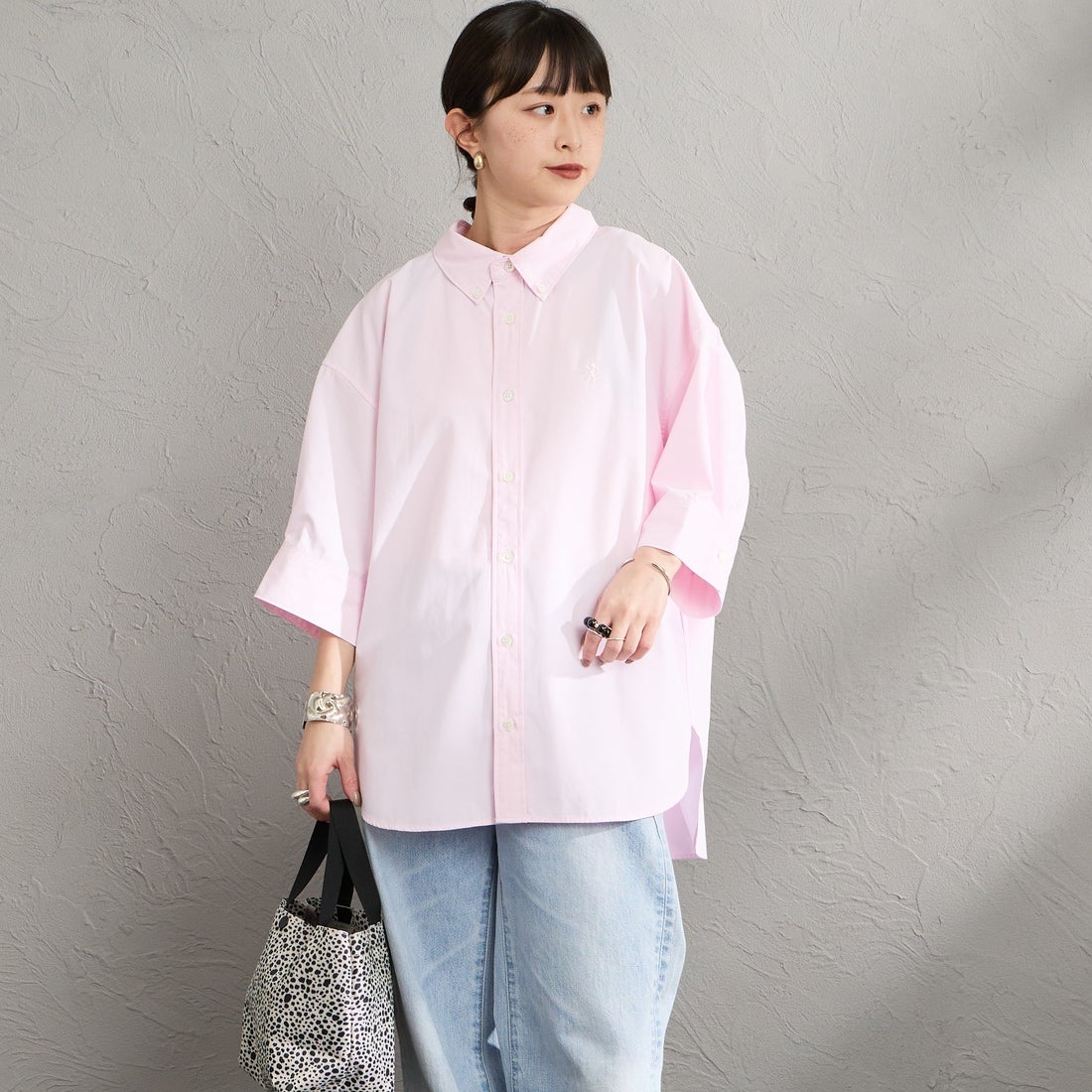 Gymphlex [ジムフレックス] ショートスリーブワイドシャツ [GY-B0458HLE] PINK &&モデル身長：150cm 着用サイズ：14&&