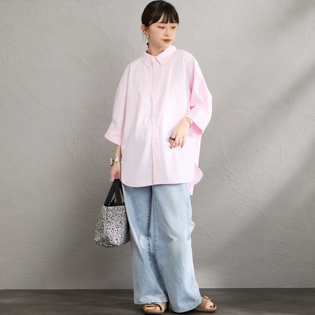 Gymphlex [ジムフレックス] ショートスリーブワイドシャツ [GY-B0458HLE] PINK &&モデル身長：150cm 着用サイズ：14&&