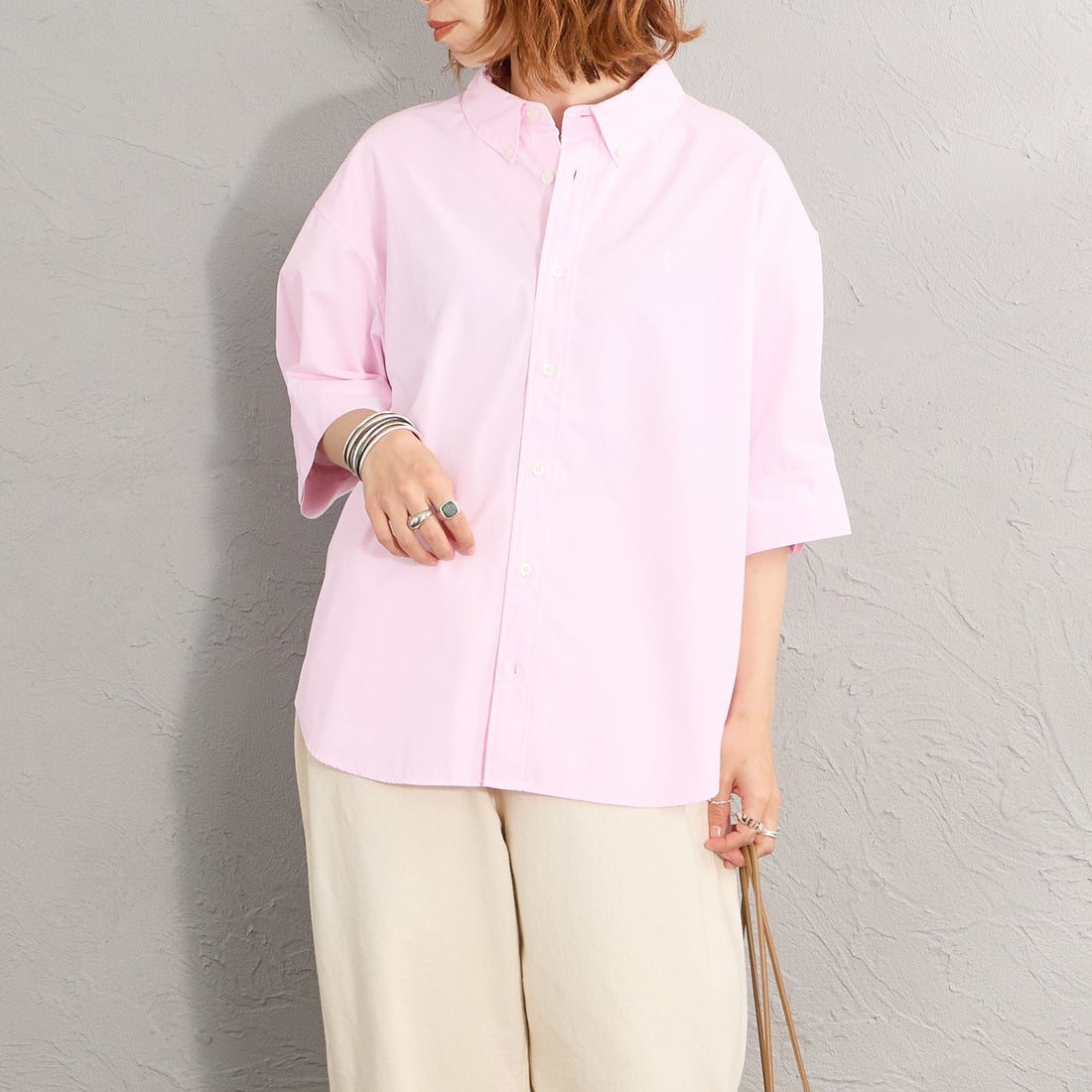 Gymphlex [ジムフレックス] ショートスリーブワイドシャツ [GY-B0458HLE] PINK &&モデル身長：158cm 着用サイズ：14&&