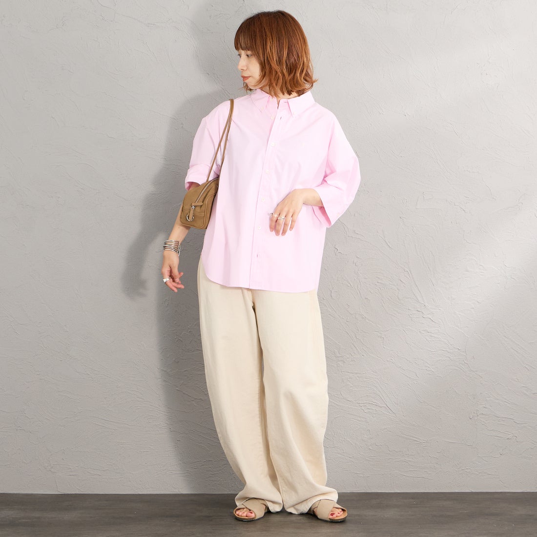 Gymphlex [ジムフレックス] ショートスリーブワイドシャツ [GY-B0458HLE] PINK &&モデル身長：158cm 着用サイズ：14&&