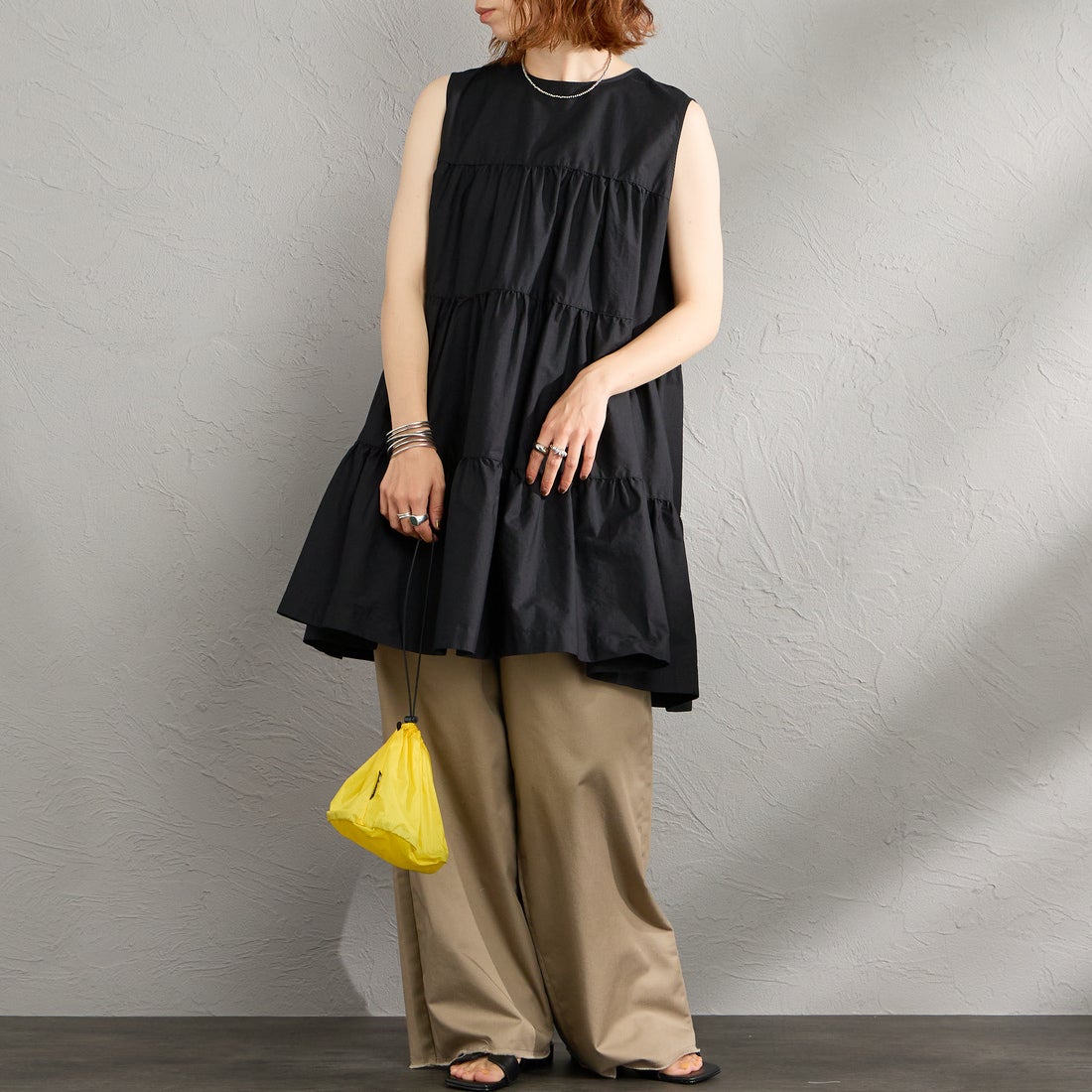 Gymphlex [ジムフレックス] ブロードクロスティアードチュニック [GY-B0470CBL] BLACK &&モデル身長：158cm 着用サイズ：14&&