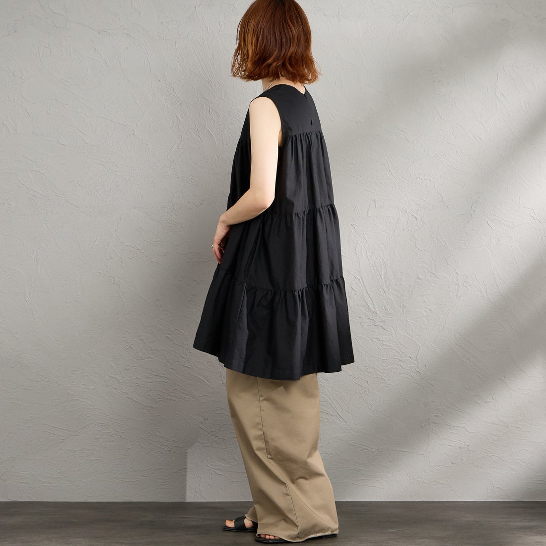 Gymphlex [ジムフレックス] ブロードクロスティアードチュニック [GY-B0470CBL] BLACK &&モデル身長：158cm 着用サイズ：14&&