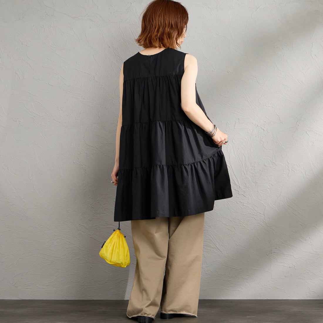 Gymphlex [ジムフレックス] ブロードクロスティアードチュニック [GY-B0470CBL] BLACK &&モデル身長：158cm 着用サイズ：14&&
