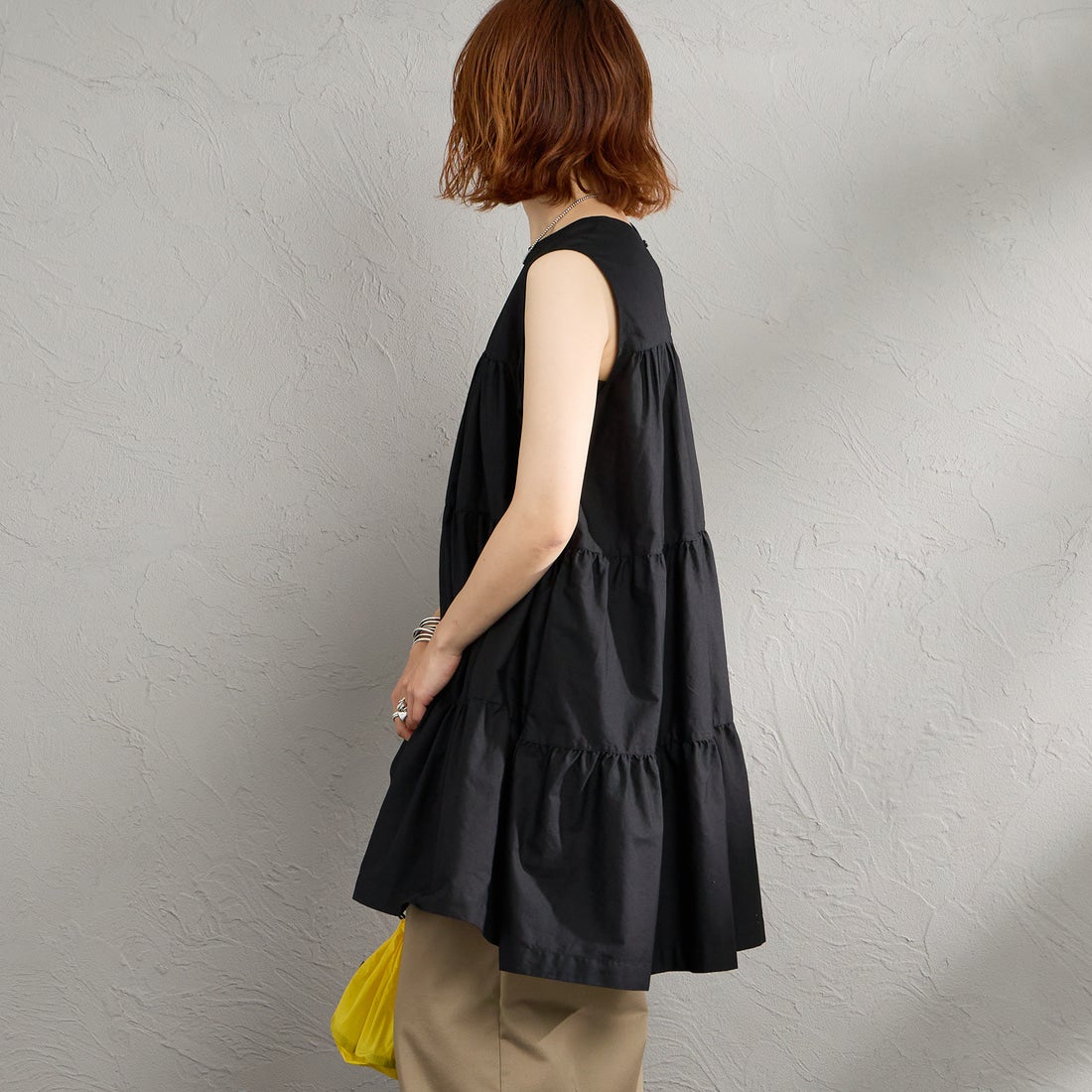Gymphlex [ジムフレックス] ブロードクロスティアードチュニック [GY-B0470CBL] BLACK &&モデル身長：158cm 着用サイズ：14&&