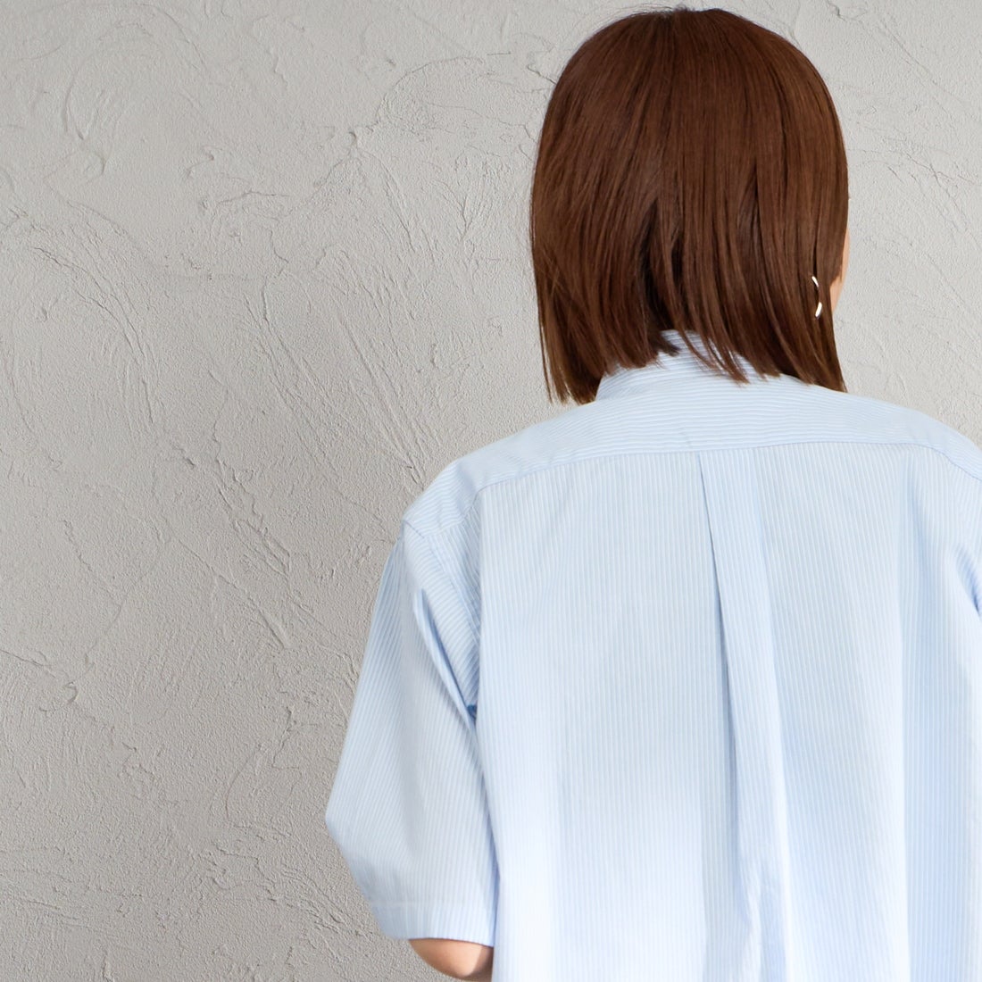 Gymphlex [ジムフレックス] ショートスリーブ ストライプショートボタンダウンシャツ [GY-B0367CBK] SAX/BLU ST &&モデル身長：159cm 着用サイズ：12&&