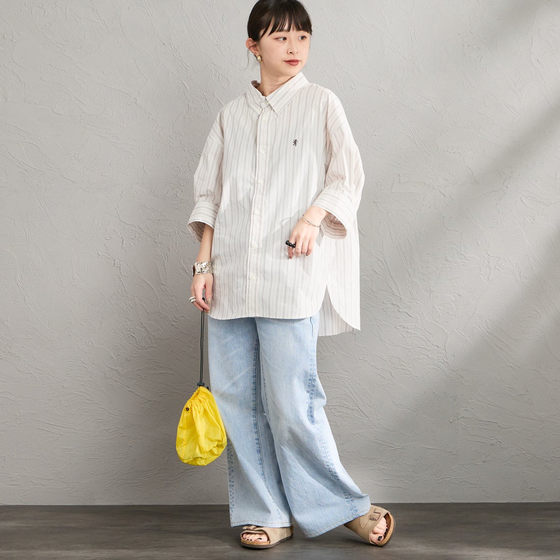 Gymphlex [ジムフレックス] ストライプボタンダウンショートシャツ [GY-B0458MLO] OFF/GRY ST