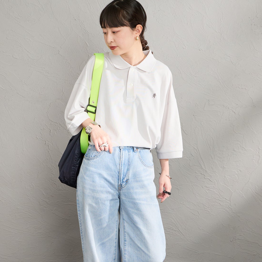 Gymphlex [ジムフレックス] ポロカラードルマンスリーブプルオーバー [GY-C0447KKA] OFF WHITE &&モデル身長：150cm 着用サイズ：14&&