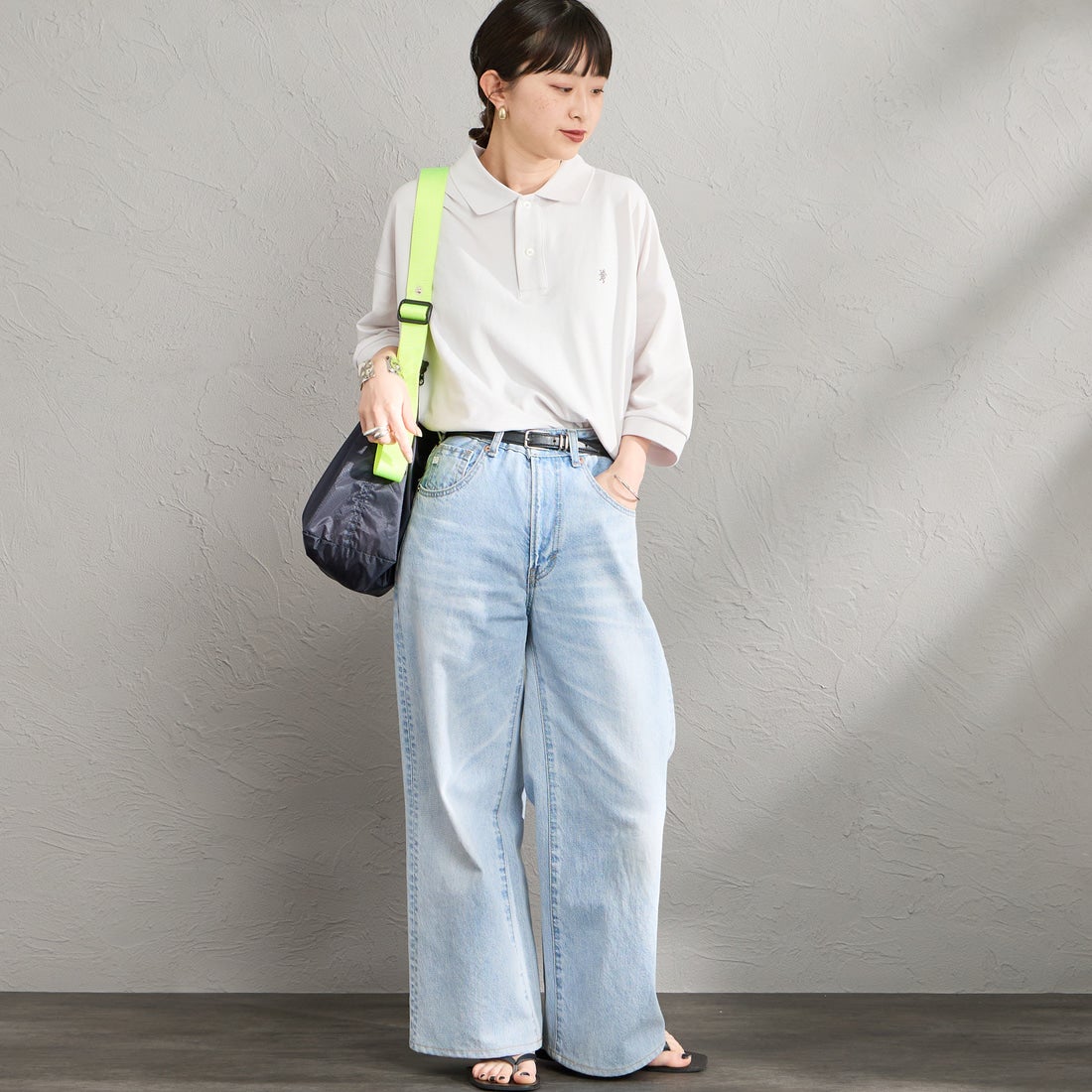 Gymphlex [ジムフレックス] ポロカラードルマンスリーブプルオーバー [GY-C0447KKA] OFF WHITE &&モデル身長：150cm 着用サイズ：14&&