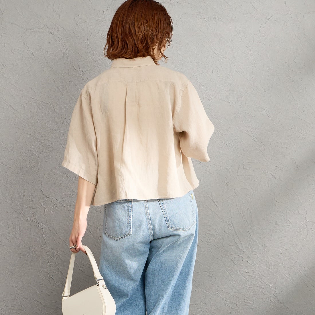 Gymphlex [ジムフレックス] ショートスリーブ リネンボタンダウンシャツ [GY-B0367SKC] BEIGE &&モデル身長：158cm 着用サイズ：12&&
